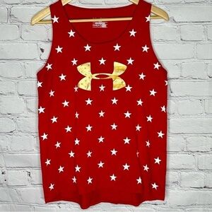 Under Armour red with white stars and gold logo tank top